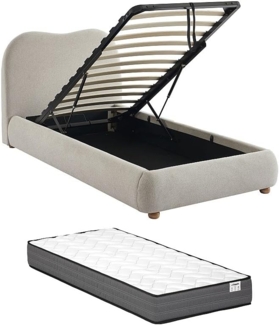 Vente-unique - Bett mit Bettkasten - 90 x 190 cm - Stoff - Beige + Matratze - VANARI
