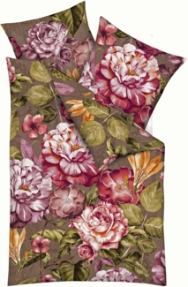 JACK Bettwäsche 135x200 cm Serena Anthrazit Oliv Rosen Blumen, Biber, 2 teilig, wunderschönes Blumenmotiv, Reißverschluss