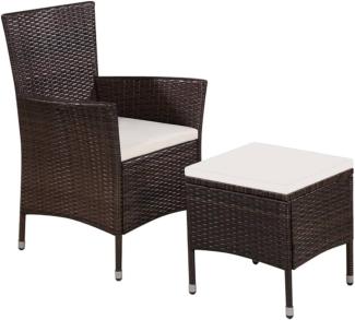 vidaXL Gartenstuhl und Hocker mit Polstern Poly Rattan Braun 44090