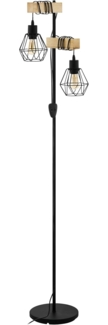 EGLO Stehlampe Townshend 5, 2 flammige Vintage Stehleuchte im Industrial Design, Retro Standleuchte aus Stahl und Holz, Farbe Schwarz, braun, Fassung E27, FSC zertifiziert, inkl. Schalter