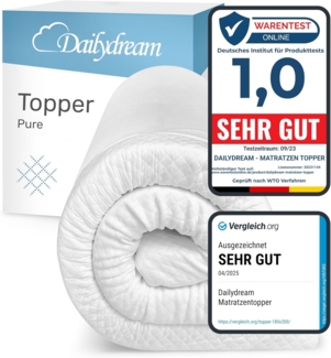 Dailydream “Model M“ viscoelastischer Matratzentopper mit Memory Foam Effekt, Weiß, 140 x 200 x 5 cm