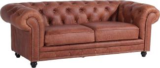 Orleans Sofa 2,5-Sitzer Echtleder Antikoptik Cognac Buche Nussbaumfarben