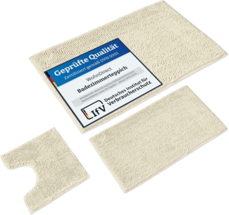 WohnDirect Badematten Set 3 teilig Creme • WC Vorleger (45x45 cm), Badematte (50x80 cm,70x120 cm) • rutschfest waschbar Badezimmerteppich MIT WC-Ausschnitt