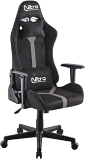 Brigros Nitro – Ergonomischer Gaming-Stuhl, Bürostuhl aus Wildleder, drehbarer Gaming-Stuhl mit Lendenkissen, Kopfstütze, Armlehnen, Verstellbarer Gaming-Schreibtischstuhl Nathan (Grau/Schwarz)