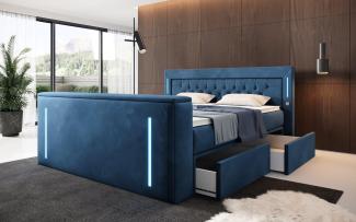 Boxspringbett Divaneo mit TV Lift und Stauraum 140x200 Blue H4