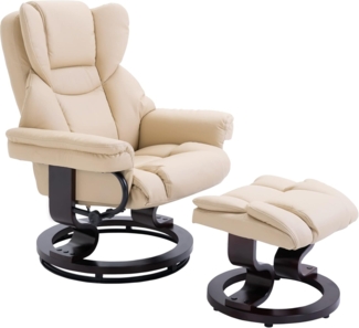 HOMCOM Polsterstuhl Relaxsessel mit Hocker, mit Liegefunktion, Ruhesessel (TV-Sessel, 2 St), bis 160 kg belastbar, Cremeweiß