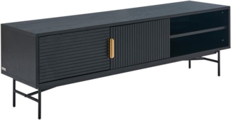 Vente-unique - TV-Möbel mit 2 Türen & 2 Ablagefächern - Eichenfurnier & Metall - Schwarz & Goldfarben - SIRIOLA