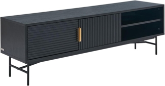 Vente-unique - TV-Möbel mit 2 Türen & 2 Ablagefächern - Eichenfurnier & Metall - Schwarz & Goldfarben - SIRIOLA