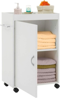 BAKAJI Mehrzweck-Badezimmerwagen, Küchenwagen, platzsparender Schrank, weißes MDF-Holz, 4 Rollen