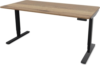 ASSMANN Elektrisch höhenverstellbarer Schreibtisch Y-Line Curved 180x80cm Eiche Tabak Schwarz Metall Holz