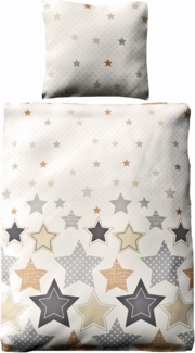 JACK Bettwäsche 135x200 cm Sterne Braun Beige Offwhite, Biber, 2 teilig, tolles winterliches Sternendesign