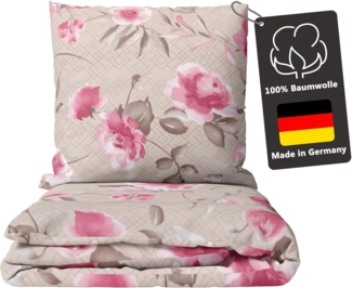 LINKHOFF Bettwäsche Blumen Bettwäsche 135x200 - Creme, Flanell Biber Bettwäsche mit Reißverschluss