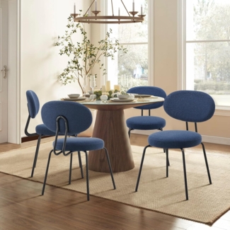 COLAMY Polsterstühle für das Esszimmer, 4er Set, Moderne Küchenstühle mit Rückenlehne, Kleine runde Metallseitenstühle mit gekrümmter Rückenlehne für Esszimmer, Küche, Restaurant, Blau