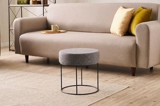 Atelier Del Sofa Stylish Anthracite Pouffe with Metal Legs, 40 cm Diameter & Height | 50% Cotton/50% Polyester, Easy Clean Fabric, Comfortable 32 DNS Foam | Perfect for Modern Living Spaces