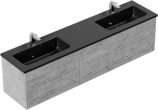 Badmöbel Compose 200 schwarzes Waschbecken SoftClose beton : Beton