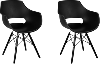 SAM 2er Set Schalenstuhl Lea, Schwarz, ergonomisch geformte Sitzschale aus Kunststoff, bequemer Esszimmerstuhl im Retro-Design, Holzgestell schwarz