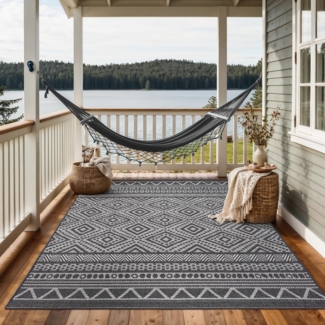 the carpet Calgary - robuster Teppich, Flachgewebe, modernes Design, ideal für Wohnzimmer, Esszimmer und Außenbereich, In- und Outdoor, Vintage-Optik, Boho-Style, Anthrazit, 240x340 cm