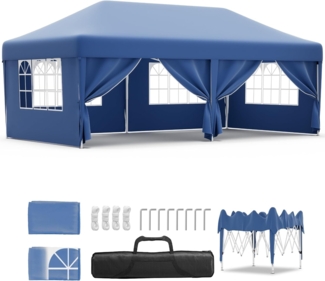 JUMMICO pavillon 3x6 Wasserdicht Stabil mit Seitenwänden Faltpavillon Partyzelt Gartenzelt mit UV Schutz 50+, Faltzelt für Garten, Blau