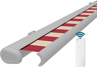 Markise elektrische Kassettenmarkise 2,0x1,5 m Gelenkarm Vollkassettenmarkise Rot-Weiß-Beige