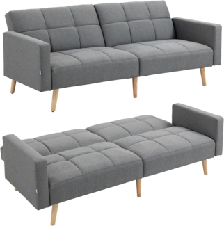 HOMCOM Schlafsofa mit Sitzkissen, Leinenoptik, verstellbarer Rückenlehne, 2 in 1 Schlafsofa 1 Teile, 205 x 88 cm, für Wohnzimmer, Schlafzimmer, Grau