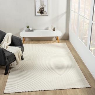 Vimoda Teppich Kurzflor Modern 3D Motiv, Uni Creme, Rechteckig, Höhe: 10 mm, Teppich Skandinavisches Design Uni, Wohnzimmer, Schlafzimmer& Küche