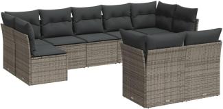 vidaXL 9-tlg. Garten-Sofagarnitur mit Kissen Grau Poly Rattan