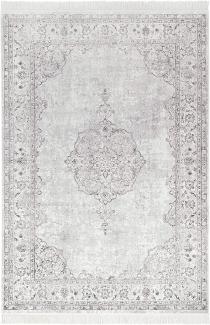 Orientalischer Samt-Teppich Fransen Oriental Vintage Medallion Pastell-Rose - 195x300x0,5cm