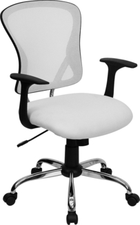 Flash Furniture Alfred Bürostuhl mit mittlerer Rückenlehne, Netzstoff, Drehstuhl mit Chromfuß und Armlehnen, Weiß