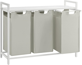 Vasagle Wäschekorb mit 3 Fächer, Metallrahmen Weiß, 3x38 L / 92,5 x 33 x 72 cm