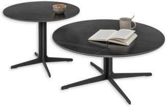 LENA Beistelltisch 2er Set rund, Schwarz - Modernes Couchtisch Set mit schwarzem Metallgestell - 80 x 35 x 80 cm (B/H/T)