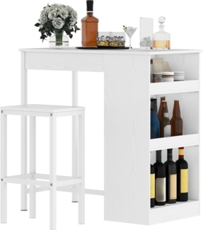 DWVO Frühstücksbar, Bartisch mit 2 Hockern und Ablage, Industrial Style Bartisch Set für Küche, Esszimmer, Kneipe, Weiß
