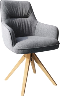 Esszimmerstuhl Zelia-Flex mit Armlehnen Strukturstoff Hellgrau Holzgestell kantig Natur Taschenfederkern