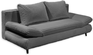 SUNNY 2 Bequemes Schlafsofa in Cord-Optik mit Bettkasten, Anthrazit - Ausziehbares Sofa mit Schlaffunktion und verstellbaren Armlehnen - 212 x 76 (88) x 101 cm (B/H/T)