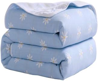 Hayisugal Kuscheldecke zweiseitig Tagesdecke Bettüberwurf 100% Baumwolle Kinder Überwurf Decke Baumwolldecke Bunte Decke Kinder Bettdecke Decken Winter Sofa Decke, Blau Gänseblümchen, 150 x 200cm