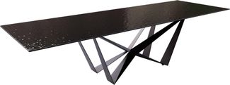 Esstisch Edge 300x100 Reliefglas Rauchschwarz 3D-Design Spider Flachstahl Schwarz