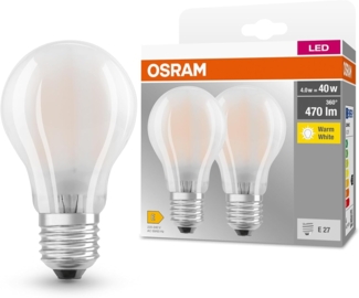 Osram BASE CLASSIC A GLFR 40 LED-Lampe mit Sockel E27, klassische Kolbenform, Doppelpack, 4W, 470lm, 2700K, warmweißes Licht, geringe Wärmeentwicklung, lange Lebensdauer, geringer Energieverbrauch