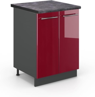 Vicco Küchenunterschrank Fame-Line, Bordeaux Hochglanz/Anthrazit, 60 cm, AP Anthrazit