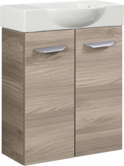 Fackelmann SBC LUXOR Gäste WC Set 2-teilig 55 cm, Braun hell, 2 Türen, Keramik Hahnloch rechts