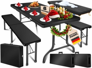 KESSER® Bierzeltgarnitur 3-teilig Set Tisch & 2x Bank | Buffettisch für drinnen & draußen Gartengarnitur klappbar 183x76x74cm Kunststoff Klapptisch Gartentisch inkl. Abdeckung & Tragegriffe Schwarz, Glatt