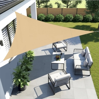 LOVE STORY Sonnensegel Wasserdicht 3 x 3 x 3 m Dreieckig PES Polyester Sonnenschutz Windschutz Balkon Terrasse 95% UV-Schut,für Balkon Garten,Sandbeige