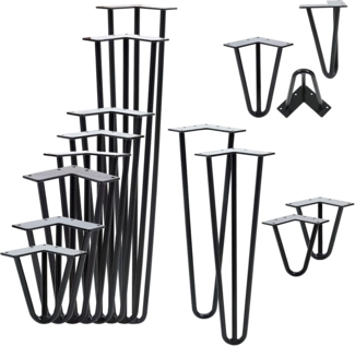 VENDOMNIA Tischbein Hairpin 4er Set, Metall, aus Stahl, 2 oder 3 Streben, Größenwahl, Haarnadel Möbelfüße,Hairpin Legs Tischgestell,Couchtisch, Schreibtisch