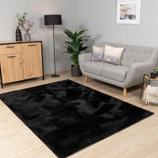 Paco Home Teppich Wohnzimmer Schlafzimmer Kurzflor Waschbar Einfarbiges Muster Flauschig Weich rutschfest Moderne Deko, Grösse:120x160 cm, Farbe:Schwarz