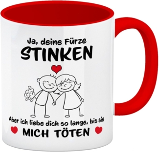 speecheese Tasse Ja deine Fürze stinken aber ich liebe dich trotzdem Kaffeebecher Rot
