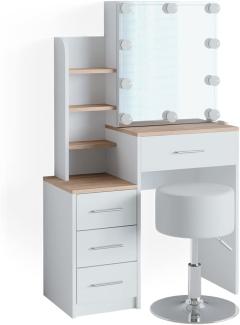 Schminktisch Conrada Weiß/Sonoma 36 cm mit LED Beleuchtung und Hocker Vicco