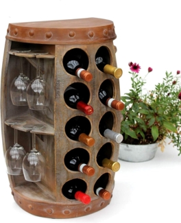 Weinregal Weinfass 1547 Beistelltisch Schrank Fass aus Holz 65cm Weinbar Bar Wandtisch Flaschenregal
