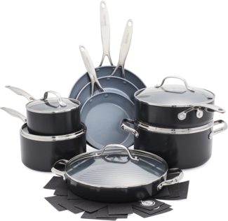 GreenPan Valencia Pro Harteloxiertes, gesundes, keramisches Non-Stick 16-teiliges Topf- und Pfannenset, Kochgeschirrset, PFAS-frei, Induktion, spülmaschinenfest, backofenfest, grau