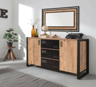 Dmora - Kommode Tarazed, Wohnzimmerbuffet, Wohnzimmer-Sideboard, Moderne Küchen-Speisekammer, 160x45 h80 cm, Eiche und Schwarz