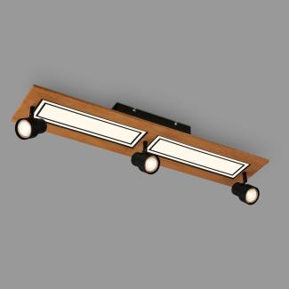 BRILONER - LED Deckenlampe mit Spots, warmweißes Licht, Schwenkbare Deckenleuchte, LED Lampe Holz, 24W Wohnzimmerlampe mit Speicherfunktion, 780x180x155 mm (LxBxH)