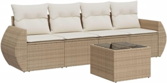 vidaXL 5-tlg. Garten-Sofagarnitur mit Kissen Beige Poly Rattan 3221087