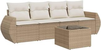 vidaXL 5-tlg. Garten-Sofagarnitur mit Kissen Beige Poly Rattan